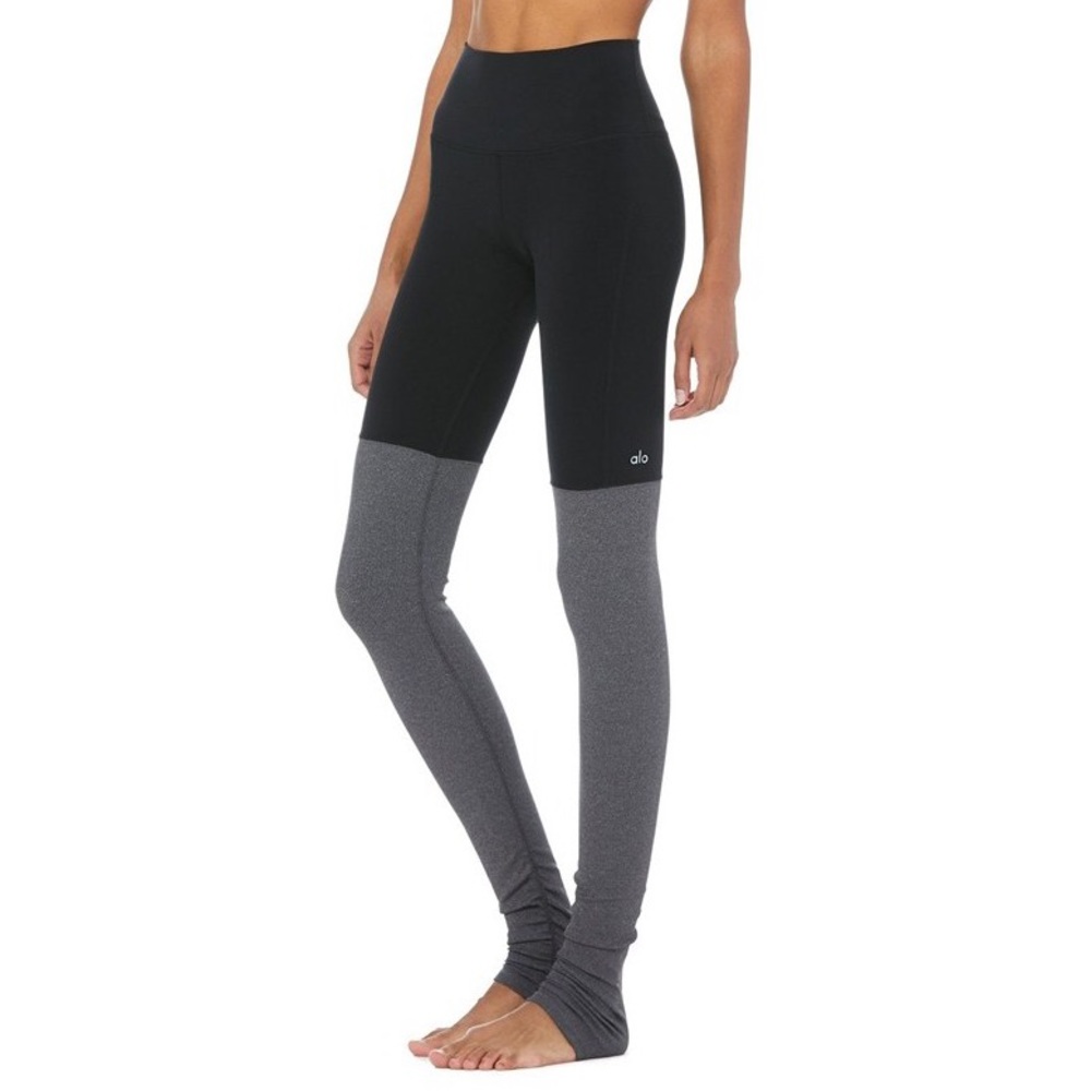 Alo Yoga High-Waisted Ribbed Leggings black/grey